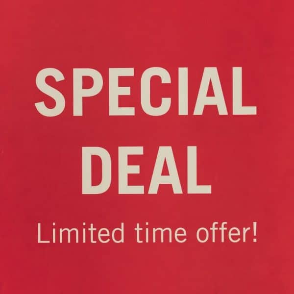 Limited Time Offer Img 1 Limited time offer image shows deep red background with text: SPECIAL DEAL Limited time offer!