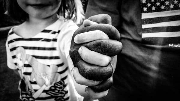 Midsection Of Woman And Child Hands Midsection Of Woman And Child Hands